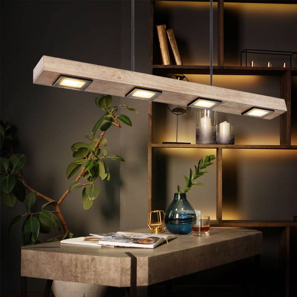 Pendelleuchte Holz Rustikal LED Hängeleuchte Esstisch Holzleuchte 6 flammig, Backlicht, schwarz dunkelbraun, 5W 390Lm warmweiß, LxBxH 75x8x120 cm