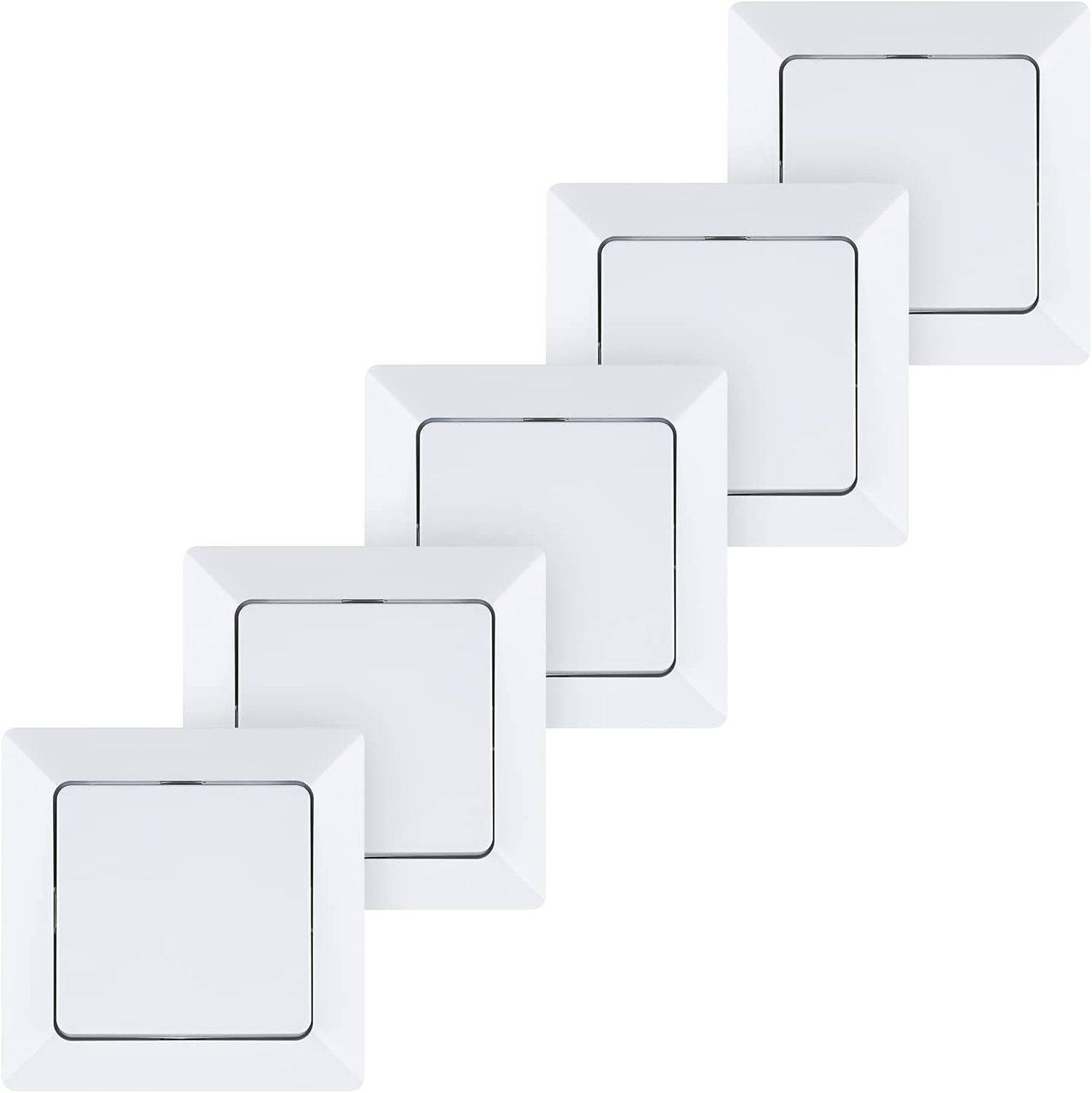 5x Heitech Unterputztaster in Weiß Taster 250 V AC, 10 A, IP20 inkl. Rahmen, Unterputzeinsatz & Abdeckung