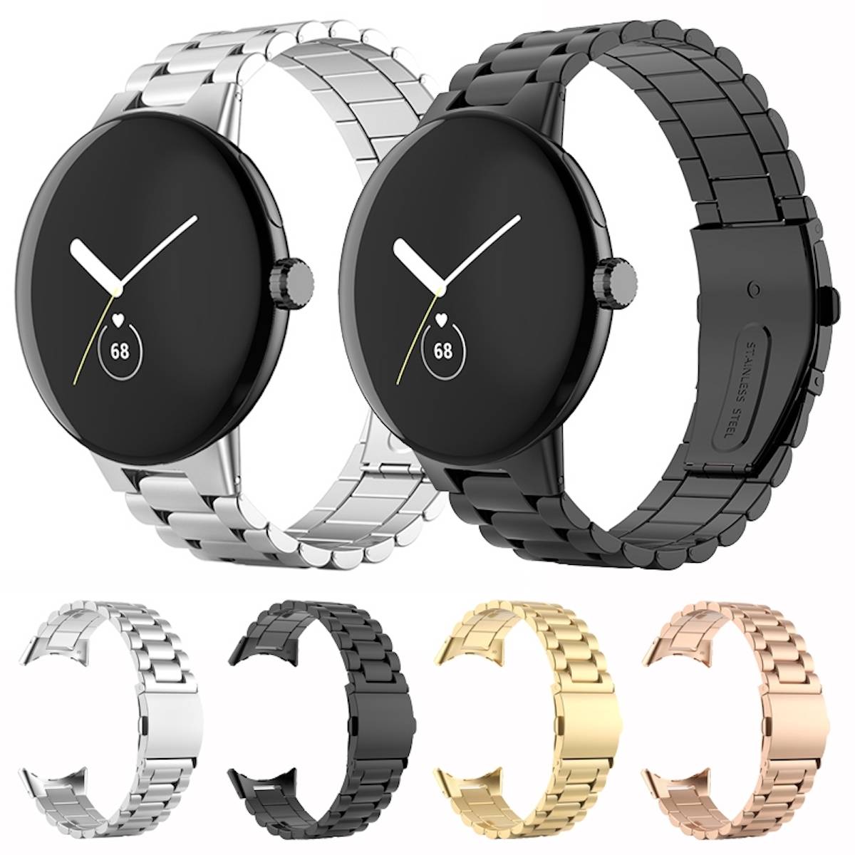 Für Google Pixel Watch 3 41mm / 2 / 1 Stahl Metall Armband Rose Gold