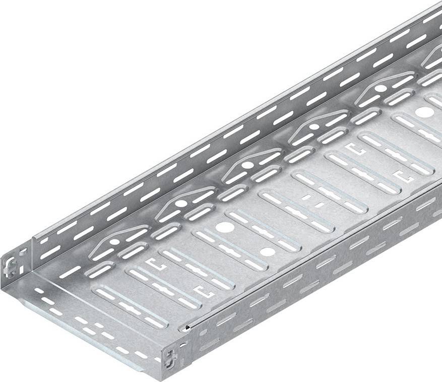 Eine Metallkabelrinne mit gelochten Oberflächen, die für die Organisierung und Unterstützung von elektrischen Kabeln in Gebäuden konzipiert ist.