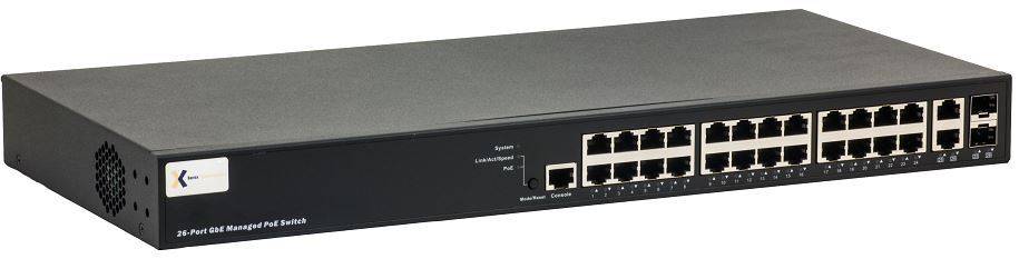 Barox barox RY-LGSP23-26/370, Managed PoE Switch, 24x Gigabit Ethernet Ports, 2x SFP+ Uplink Ports, 370W PoE Budget, IE