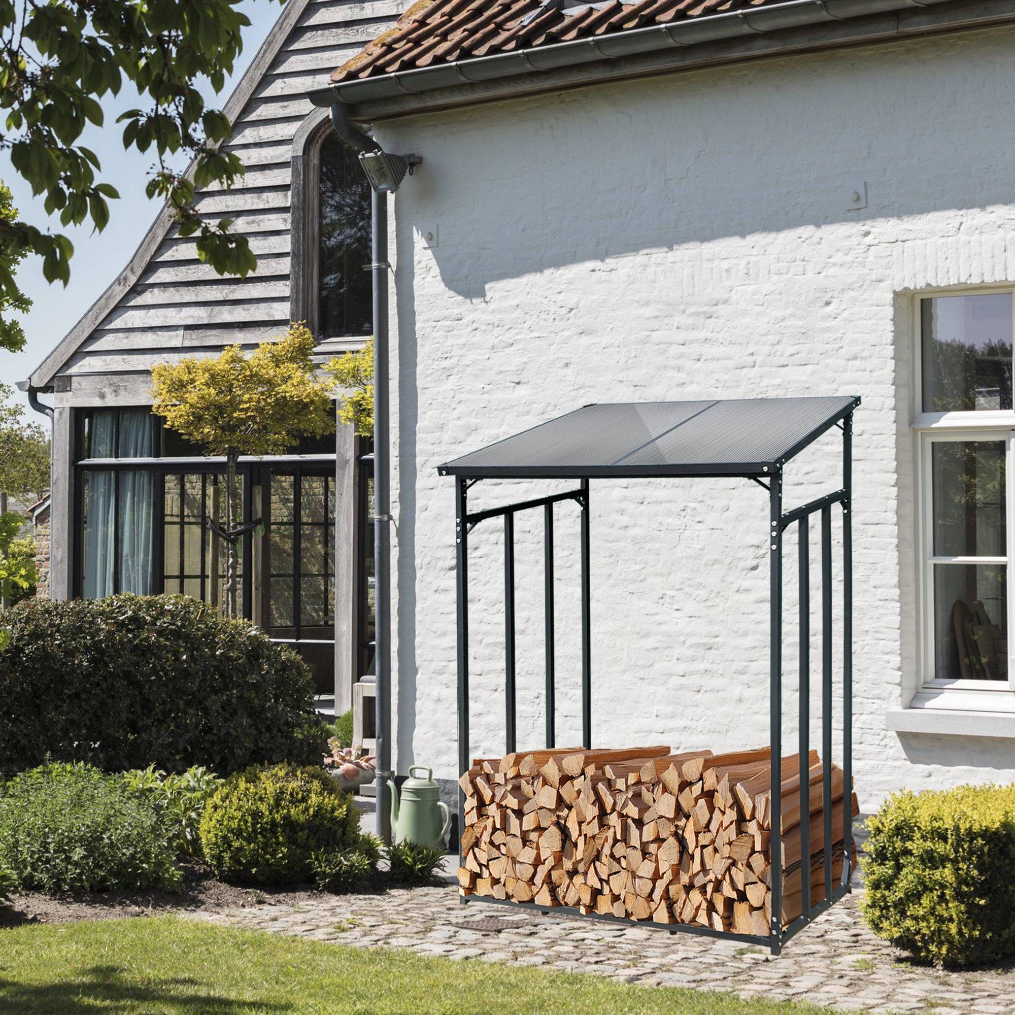 SCHMIDT security tools Kaminholzregal 130x70x185cm Aluminium Anthrazit Brennholzregal Holzstappelhilfe Holzunterstand 1,6 m³ Holz-Regal