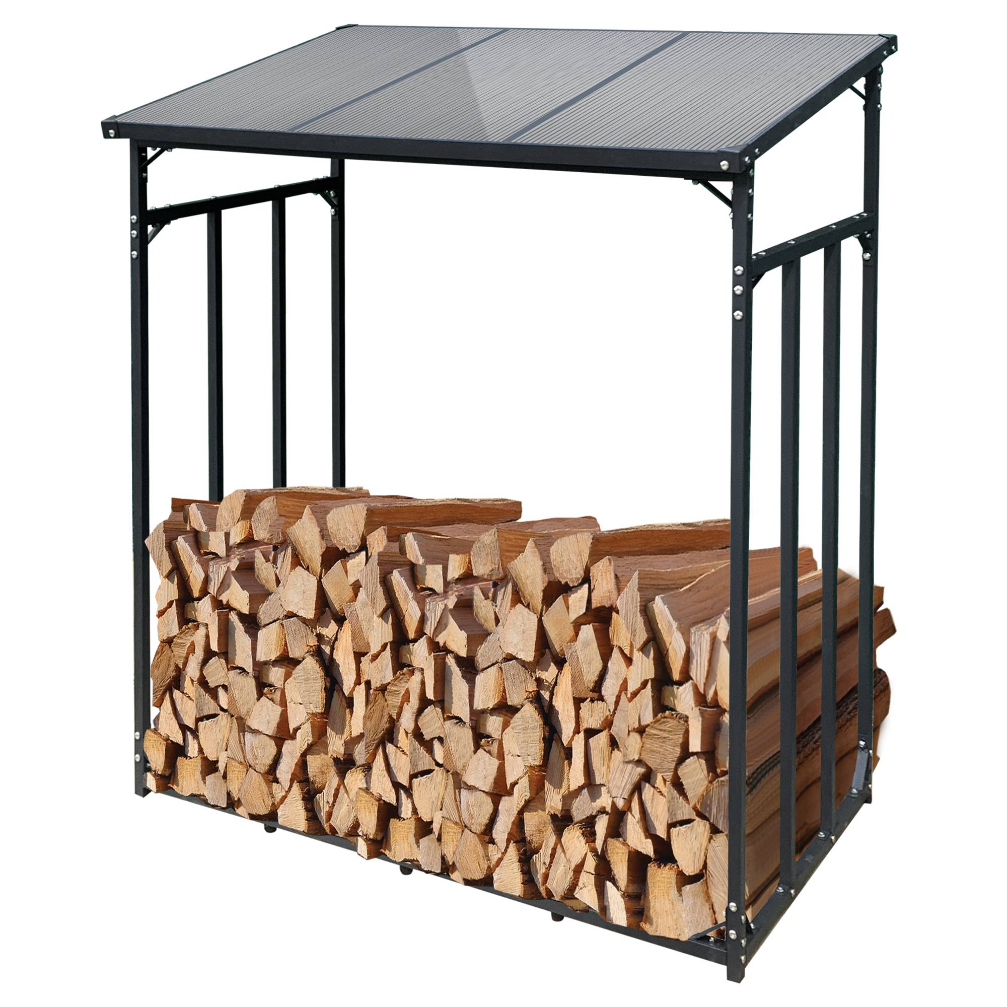 SCHMIDT security tools Kaminholzregal 143x70x145cm Aluminium Anthrazit Brennholzregal Holzstappelhilfe Holzunterstand 1,4 m³ Holz-Regal