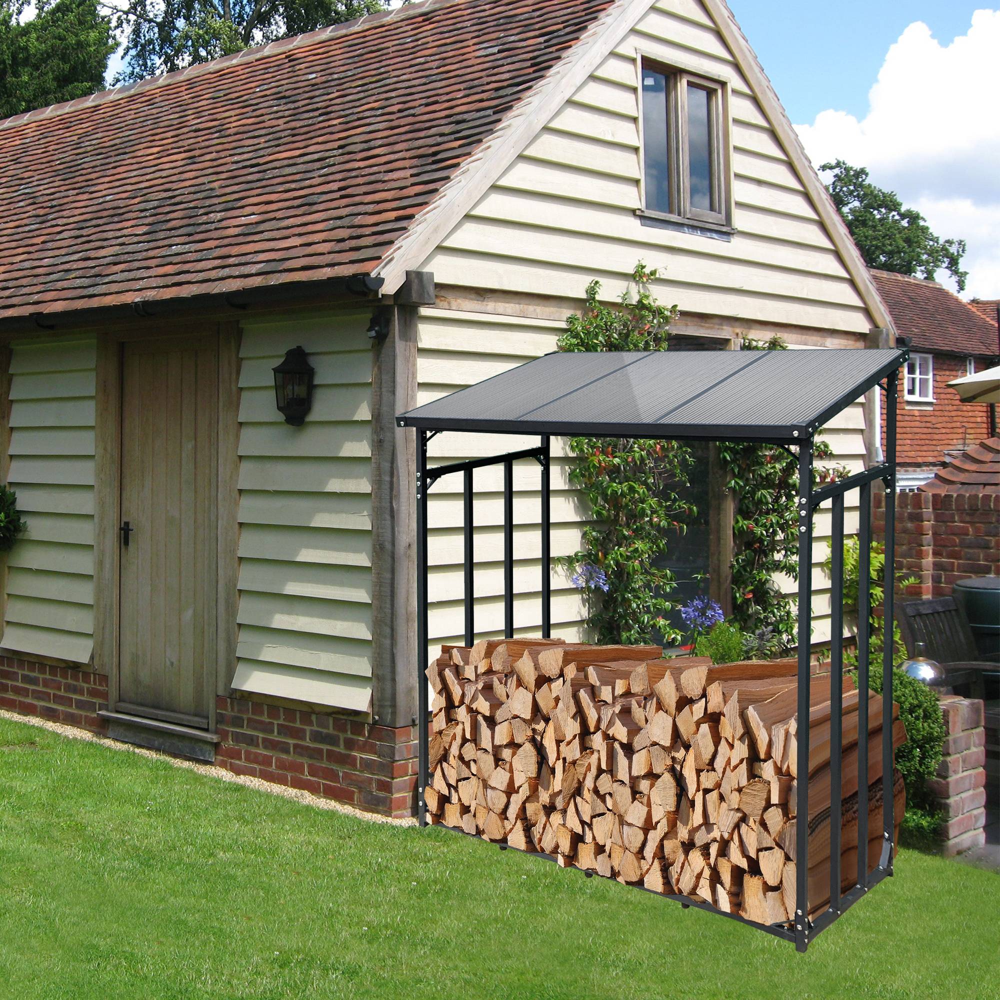 SCHMIDT security tools Kaminholzregal 143x70x145cm Aluminium Anthrazit Brennholzregal Holzstappelhilfe Holzunterstand 1,4 m³ Holz-Regal