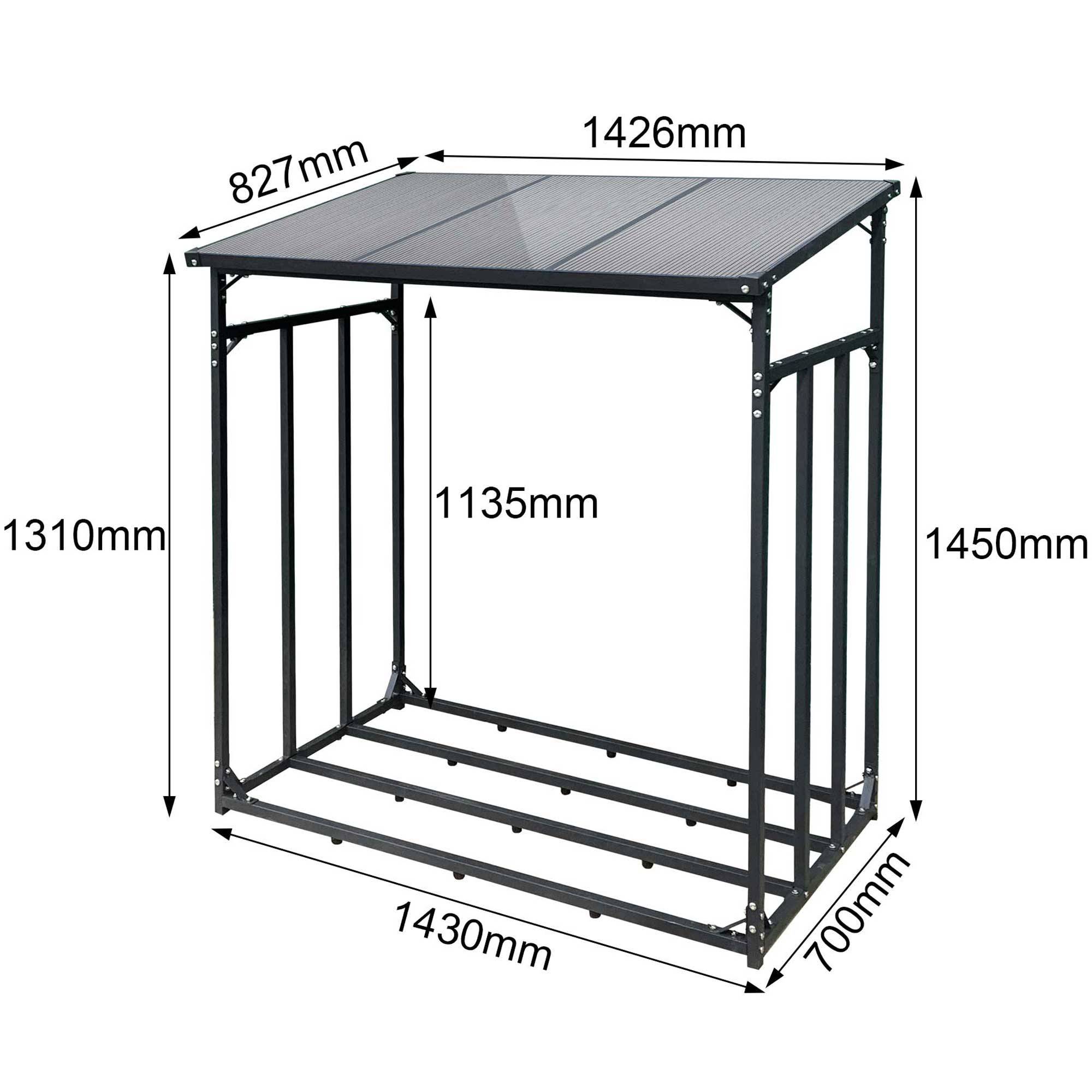 SCHMIDT security tools Kaminholzregal 143x70x145cm Aluminium Anthrazit Brennholzregal Holzstappelhilfe Holzunterstand 1,4 m³ Holz-Regal