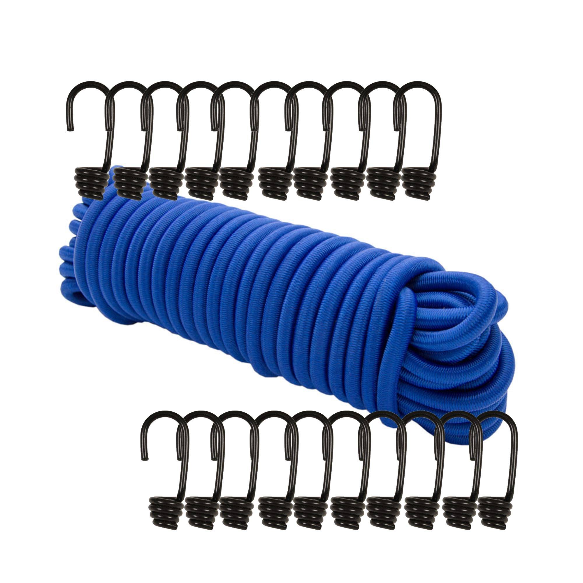 Dreamprint Expanderseil 20 m Blau 8 mm Gummiseil Gummischnur Spannseil Planenseil Gummileine elastisches Seil mit 20 Spiralhaken ø 8 mm