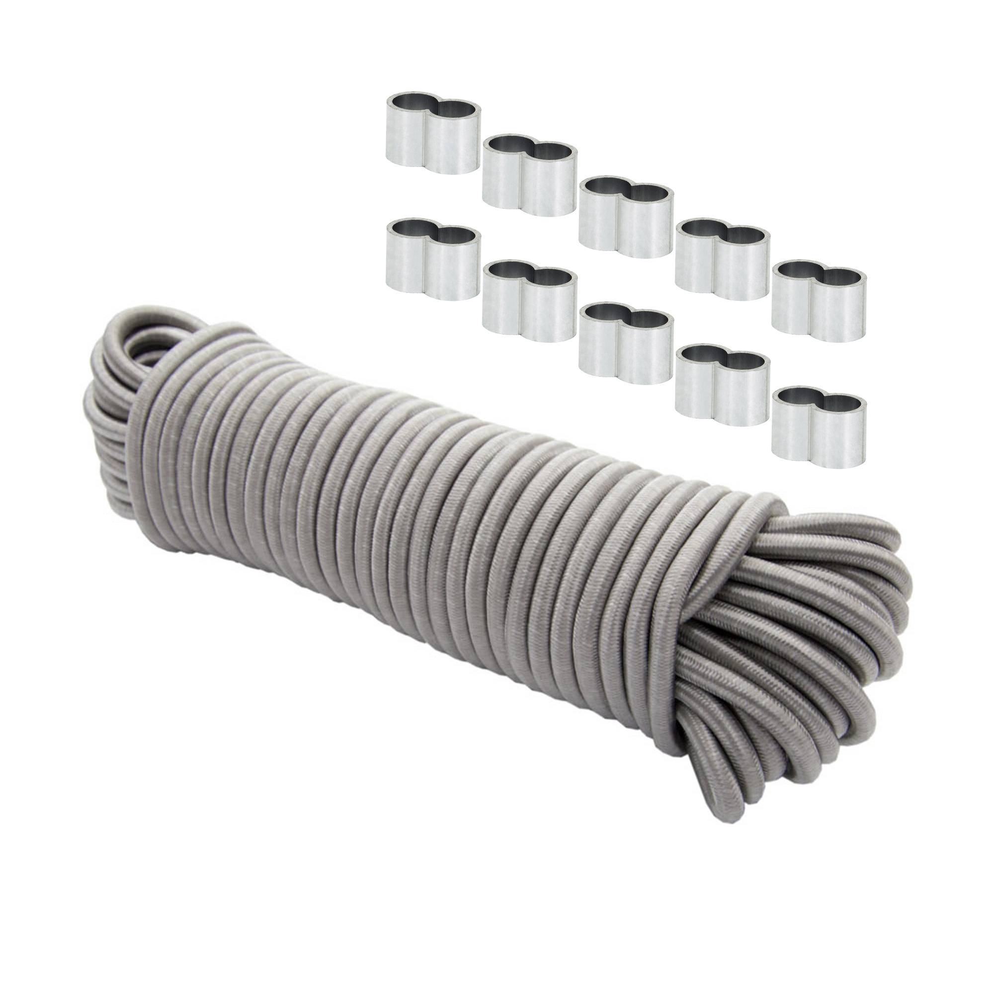 Dreamprint Expanderseil 10 m Grau 8 mm Gummiseil Gummischnur Spannseil Planenseil Gummileine elastisches Seil mit 10x Würgeklemmen