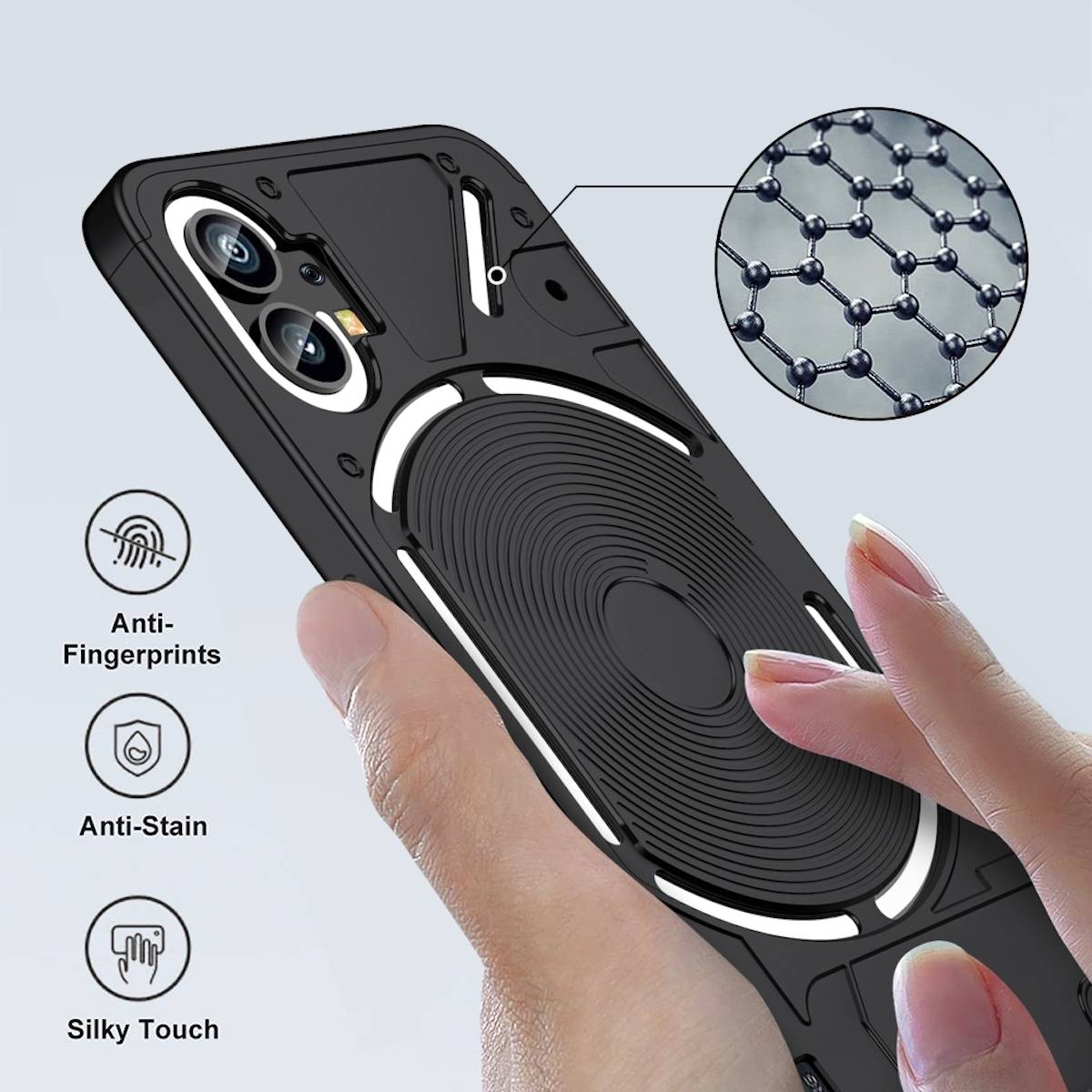 Für Nothing Phone 1 Kunststoff PC Case Design Tasche Hülle Schwarz