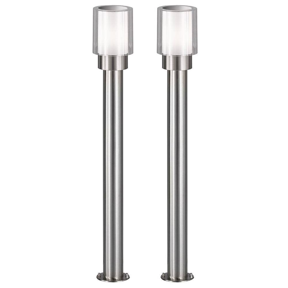 Aussenlampe Gartenlampen Aussen silber Stehleuchte Wegeleuchten, Edelstahl Metall weiß klar, IP54, 1x E27, DxH 12x80 cm, 2er Set