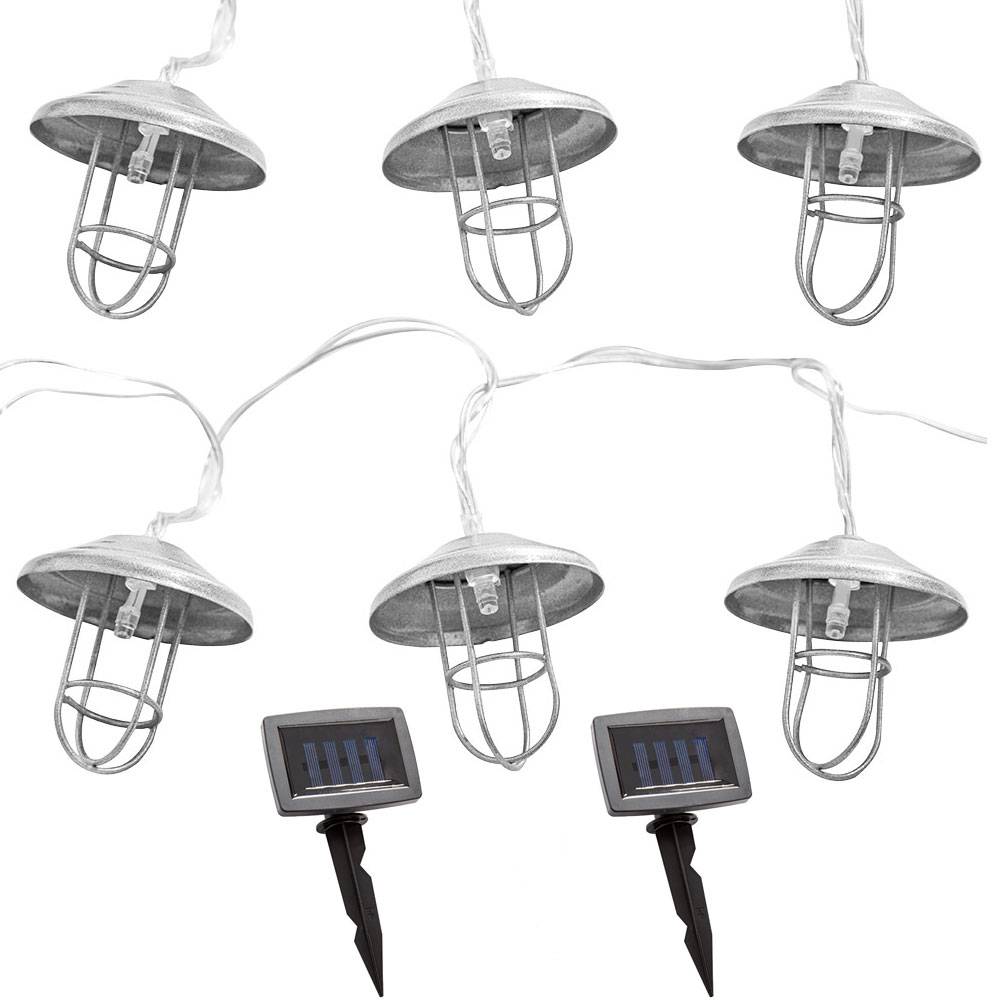 LED Solar Lichterkette Aussen Solarlampe Garten Dekoration Landhaus Stil, Akku Erdspieß, silber, 6x LED warmweiß, DxL 6x200 cm, 2er Set