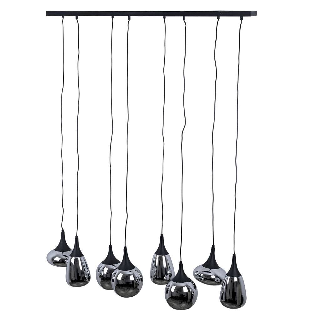 Pendelleuchte Glas 8 flammig Esstischlampe schwarz Hängeleuchte Esszimmer Glas chrom bedampft, unterschiedliche Lampenschirme, 8x E14, LxH 115x150