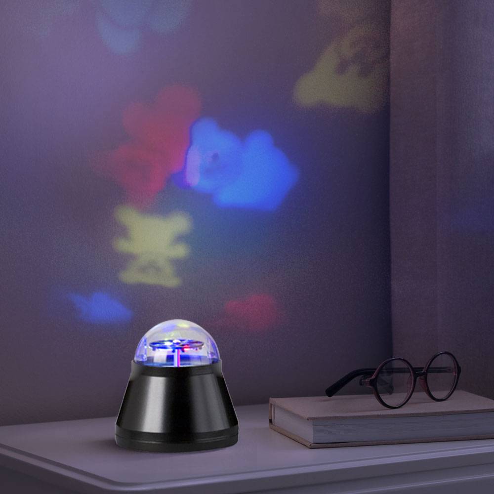 Tischleuchte Tischlampe Schlafzimmerleuchte, Kinderlampe mit Bären, Buntes Projektionslicht, Dekolampe, schwarz, 1x LED 4 W, DxH 10x10,5 cm, 2er Set
