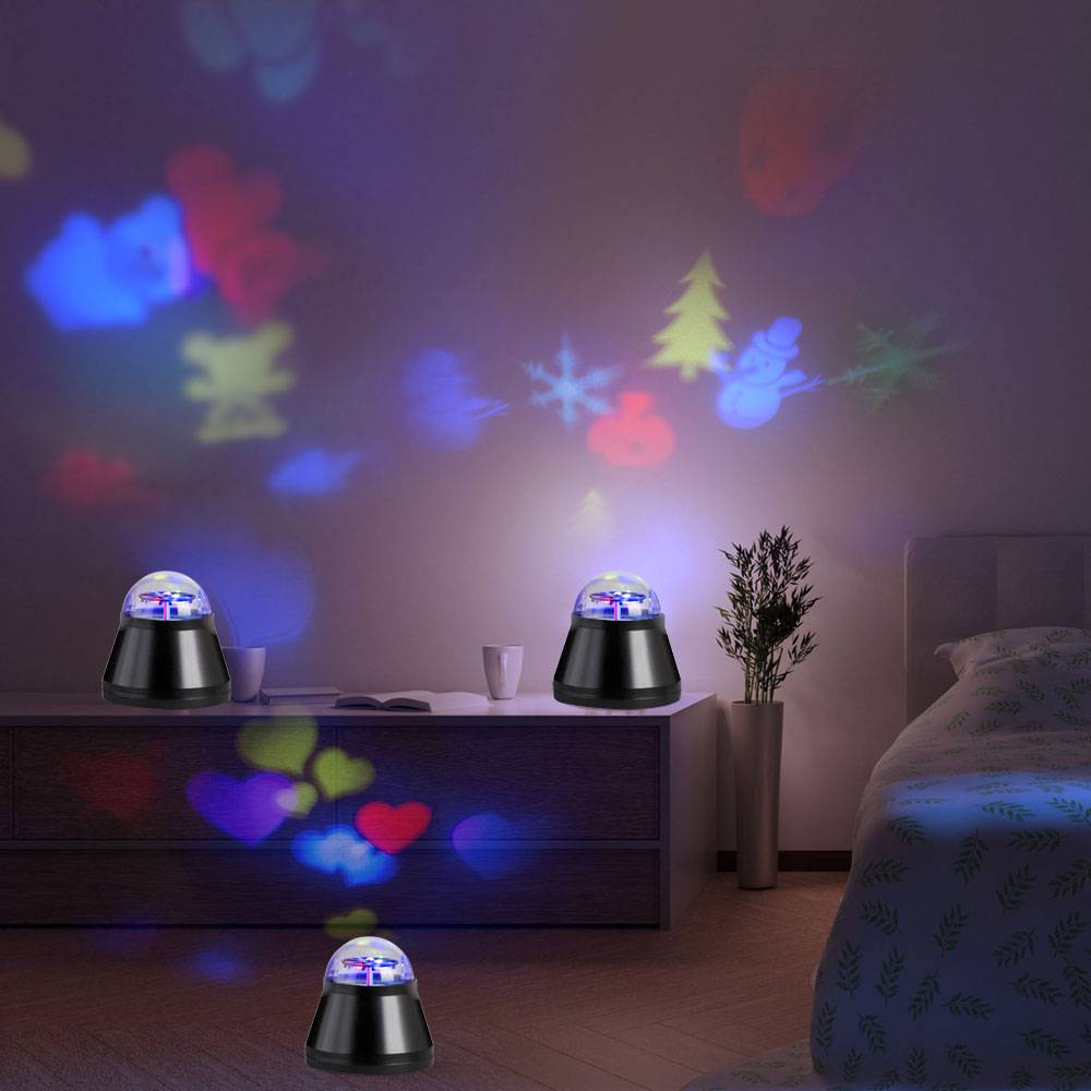 Tischleuchte Tischlampe Schlafzimmerleuchte, Kinderlampe mit bunten Motiven, Projektionslicht, Dekoleuchte, schwarz, LED 4 W, DxH 10x10,5 cm, 3er