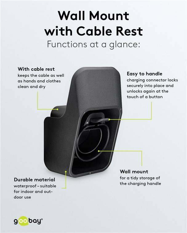 goobay Wandhalterung mit Kabelablage für Typ-2-Ladekabel Elektrofahrzeug