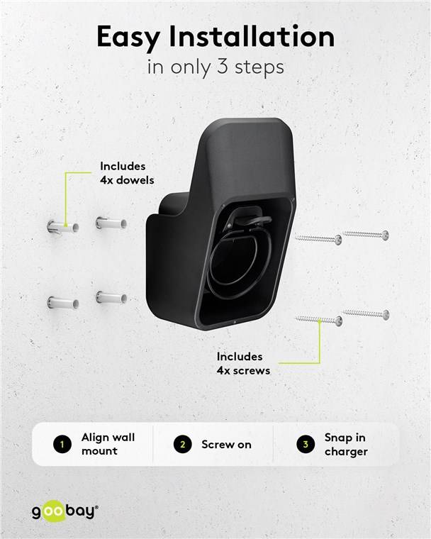 goobay Wandhalterung mit Kabelablage für Typ-2-Ladekabel Elektrofahrzeug