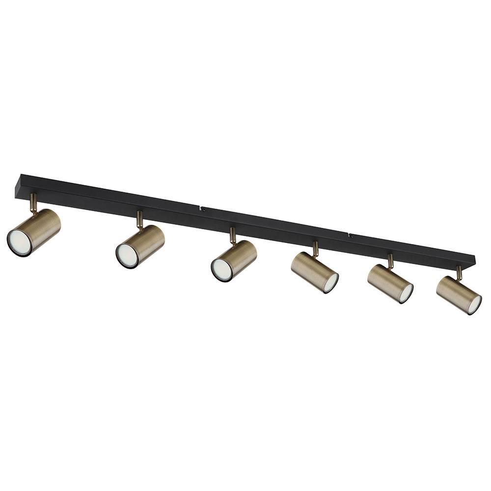 Deckenleuchte Spotleiste Deckenstrahler 6-flammig Wohnzimmerleuchte mit verstellbaren Spots, Metall schwarz messing, 6x GU10, LxBxH 115x6x12 cm