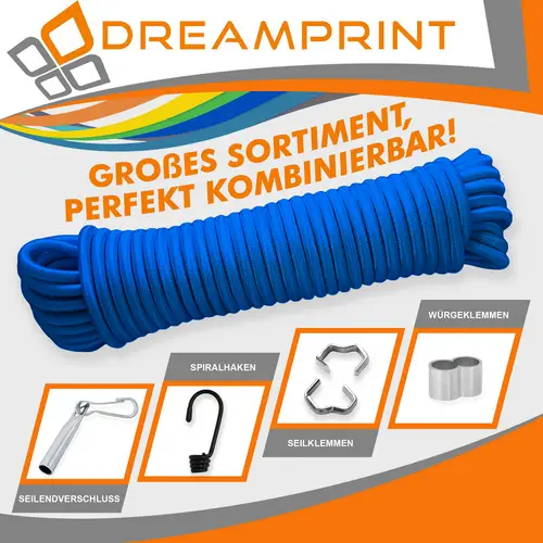Dreamprint Expanderseil 20m Blau 6mm Ø – Gummiseil, Planenseil, elastisches Seil für Innen & Außen – Wetterfest & Reißfest – Ideal für Ladu Dreamprint Expanderseil 20m Blau 6mm Ø – Gummiseil, Planenseil, elastisches Seil für Innen & Außen – Wetterfest & Reißfest – Ideal für Ladu
