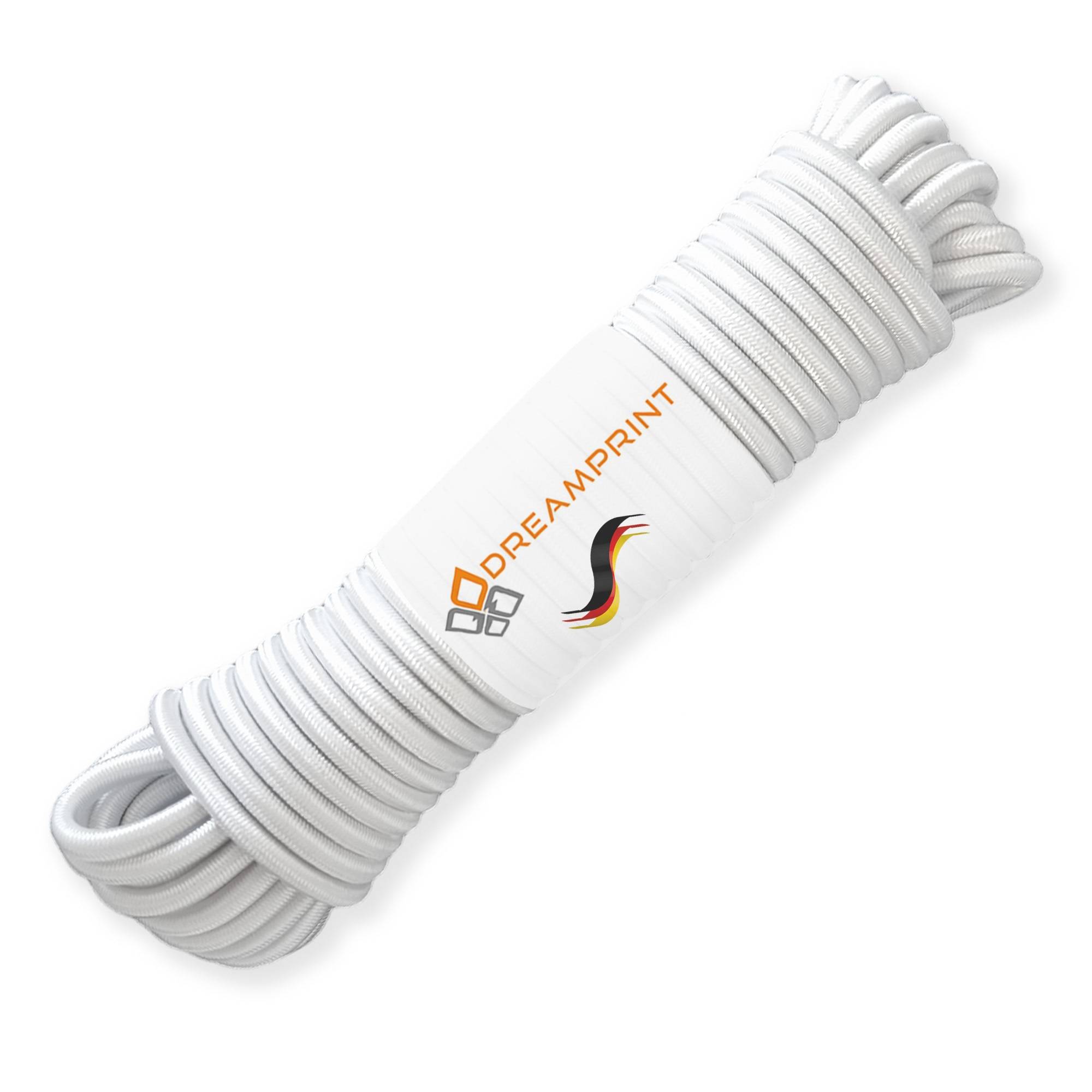 Dreamprint Expanderseil 10m Weiß 8mm Ø – Gummiseil, Planenseil, elastisches Seil für Innen & Außen – Wetterfest & Reißfest – Ideal für Lad