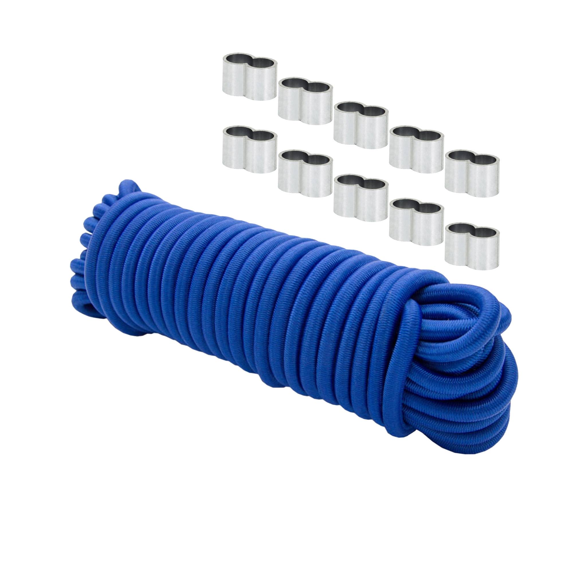 Dreamprint Expanderseil 20 m Blau 6 mm Gummiseil Gummischnur Spannseil Planenseil Gummileine elastisches Seil mit 10x Würgeklemmen