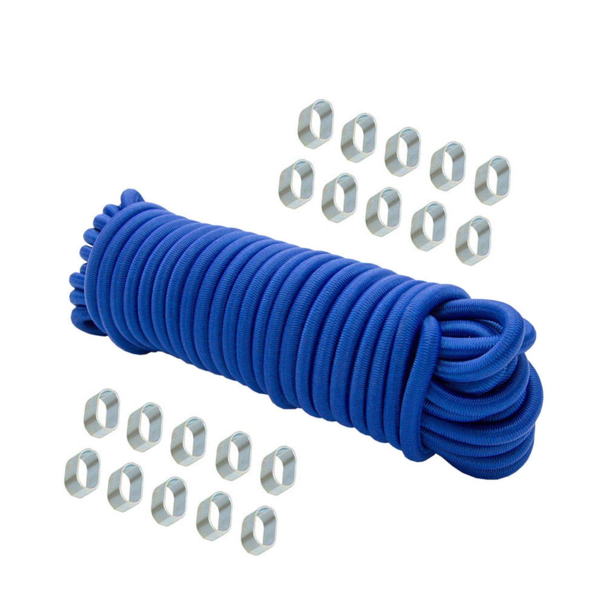 Dreamprint Expanderseil 10 m Blau 6 mm Gummiseil Gummischnur Spannseil Planenseil Gummileine elastisches Seil mit 20x Würgeklemmen