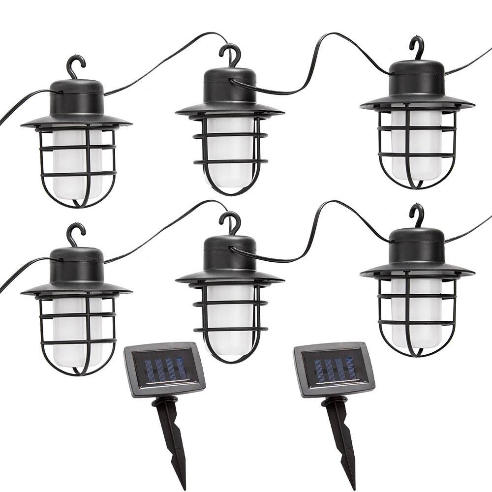 Solarlampe LED Solar Lichterkette Aussen Garten Flammeneffekt, Akku Erdspieß, schwarz, 6x LED warmweiß, DxL 8x200 cm, 2er Set