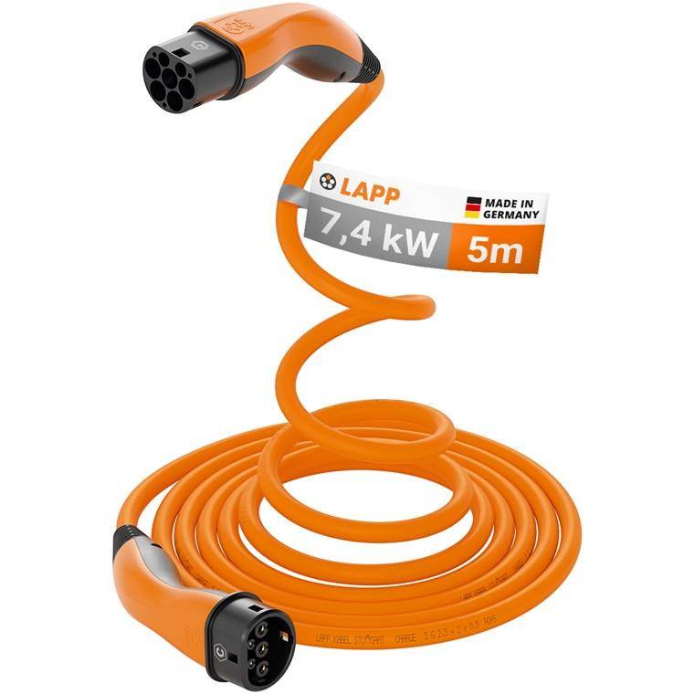 LAPP MOBILITY HELIX Komfort-Ladekabel Typ 2, bis zu 7,4 kW, 5 m, Orange
