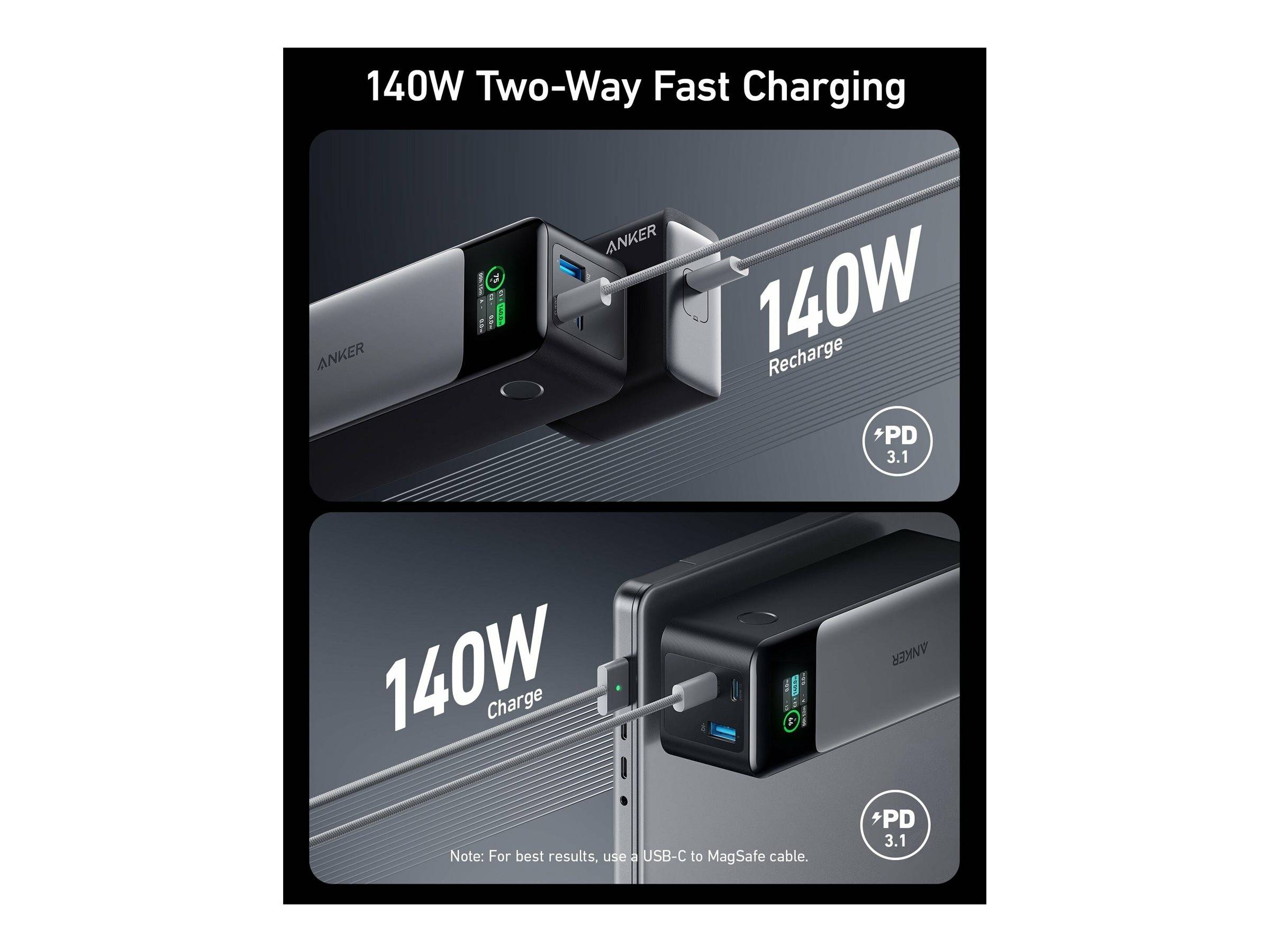 ANKER INNOVATIONS - Anker 737 - Powerbank - GaN-Technologie - 24000 mAh - Anker PowerIQ 4.0, Power Delivery 3.1 - 3 Ausg