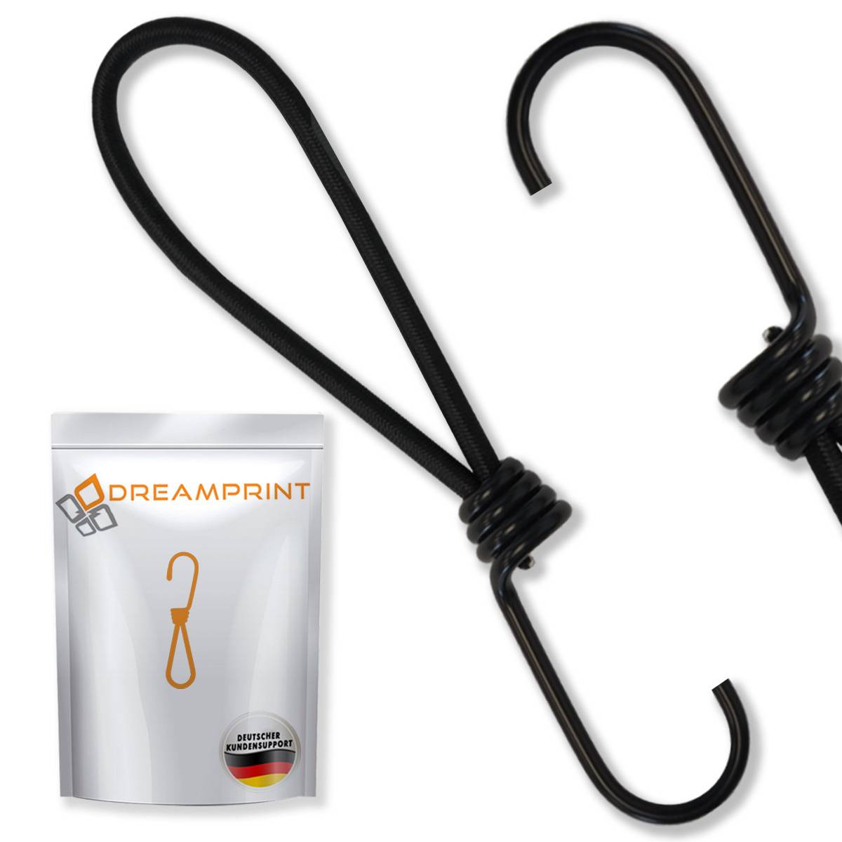 Dreamprint Expanderschlinge mit Haken 25 Stück / 13 cm | Expander mit Spiralhaken für Planen, Banner, Netze – Starke Spanngummis langlebig und wet
