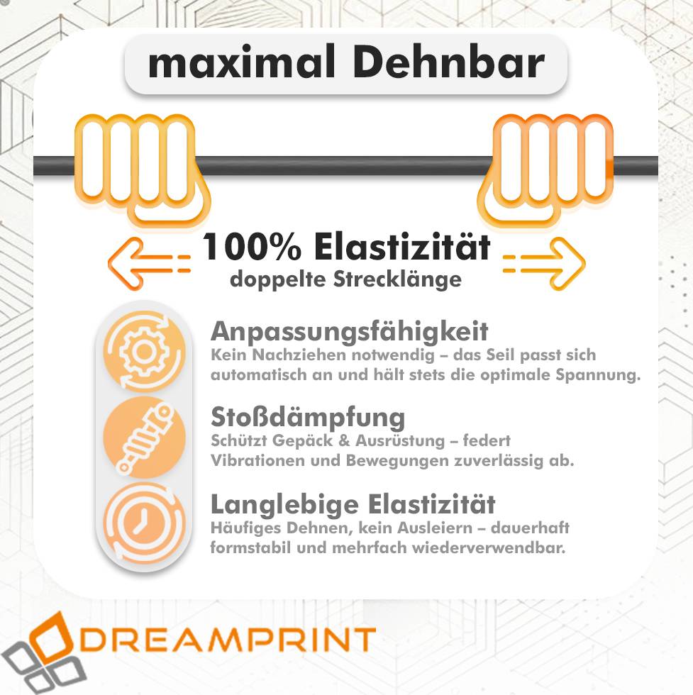 Dreamprint Expander 50 Stück Schwarz 100cm 8mm Ø Planenspanner Spann-Gummi Gepäckspanner Gummiseil mit Spiralhaken