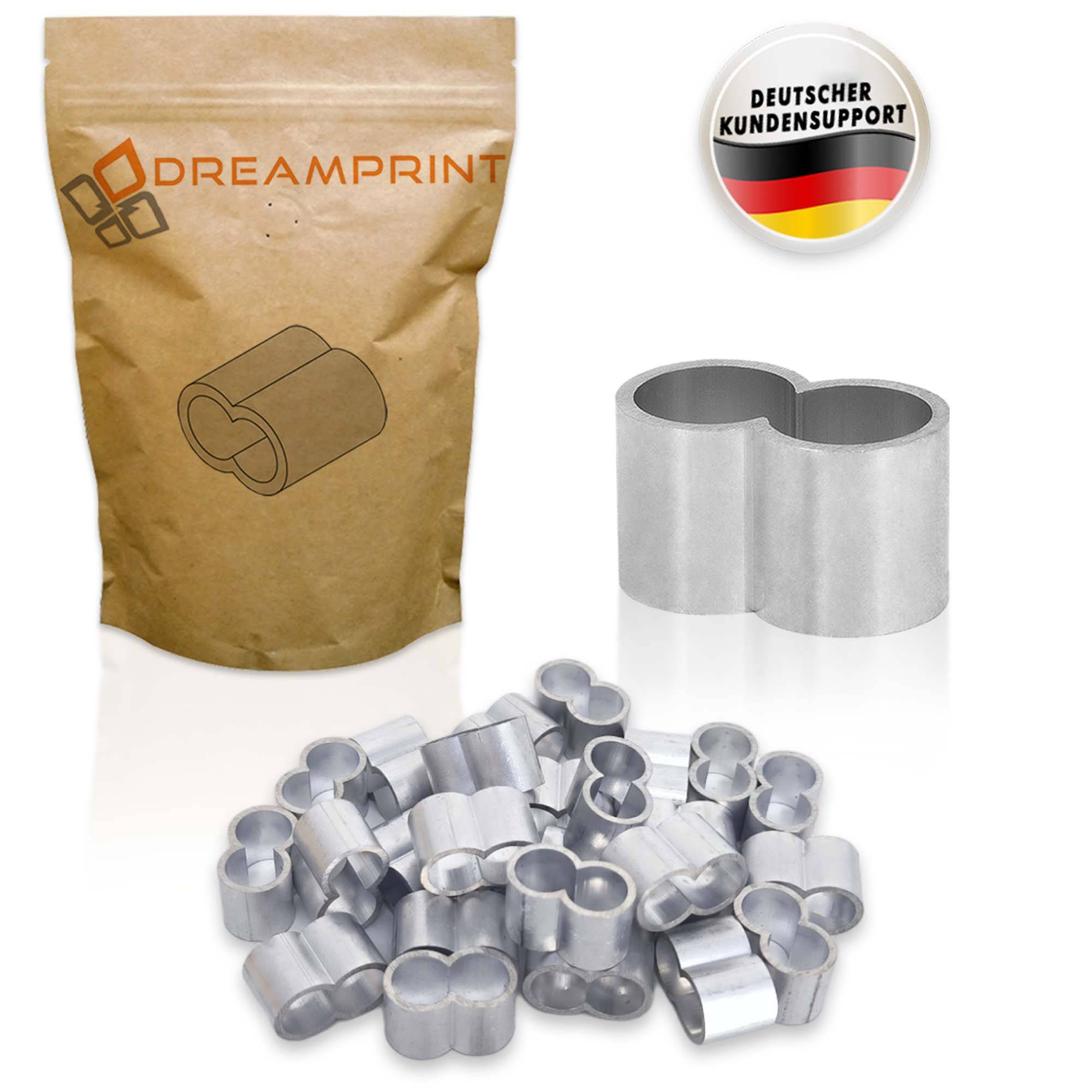 Dreamprint 100x Seilklemmen Set 8mm Pressklemmen, Würgeklemmen, Tauwerkklemme, Seilverbinder mit Doppelhülsen für Expanderseil, Planenseil & Gummis