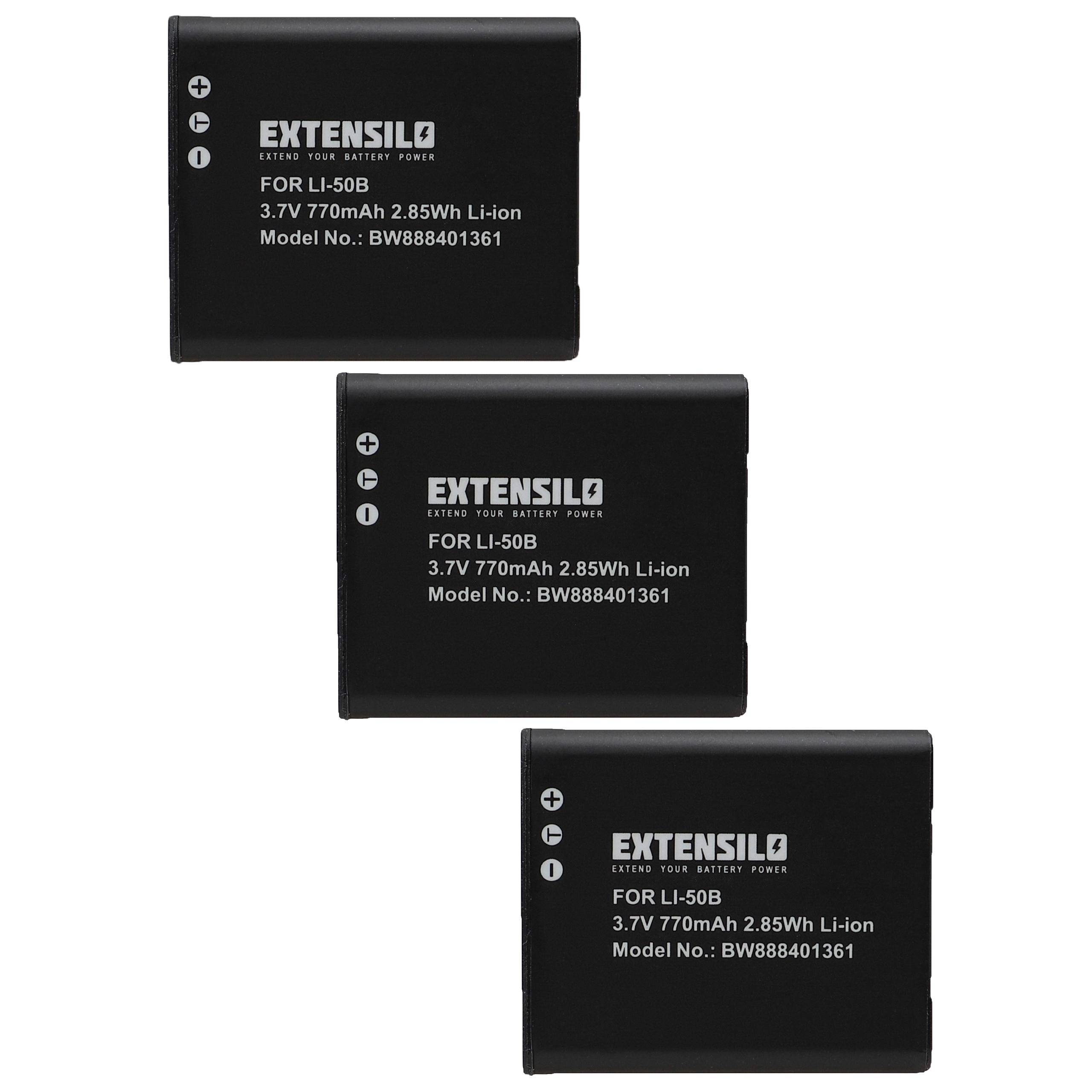 EXTENSILO 3x Akku kompatibel mit Olympus Stylus Traveller SZ-31MR Kamera (770 mAh, 3,7 V, Li-Ion)