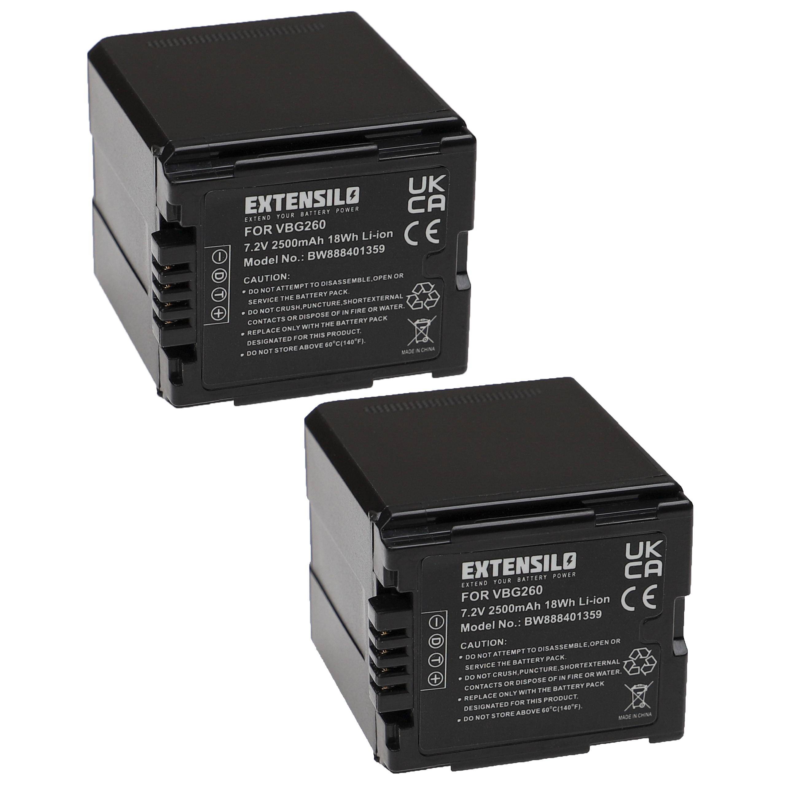 EXTENSILO 2x Akku kompatibel mit Panasonic NV-GS60, NV-GS500, NV-GS80, NV-GS330, NV-GS90 Videokamera Camcorder (2500 mAh, 7,2 V, Li-Ion)