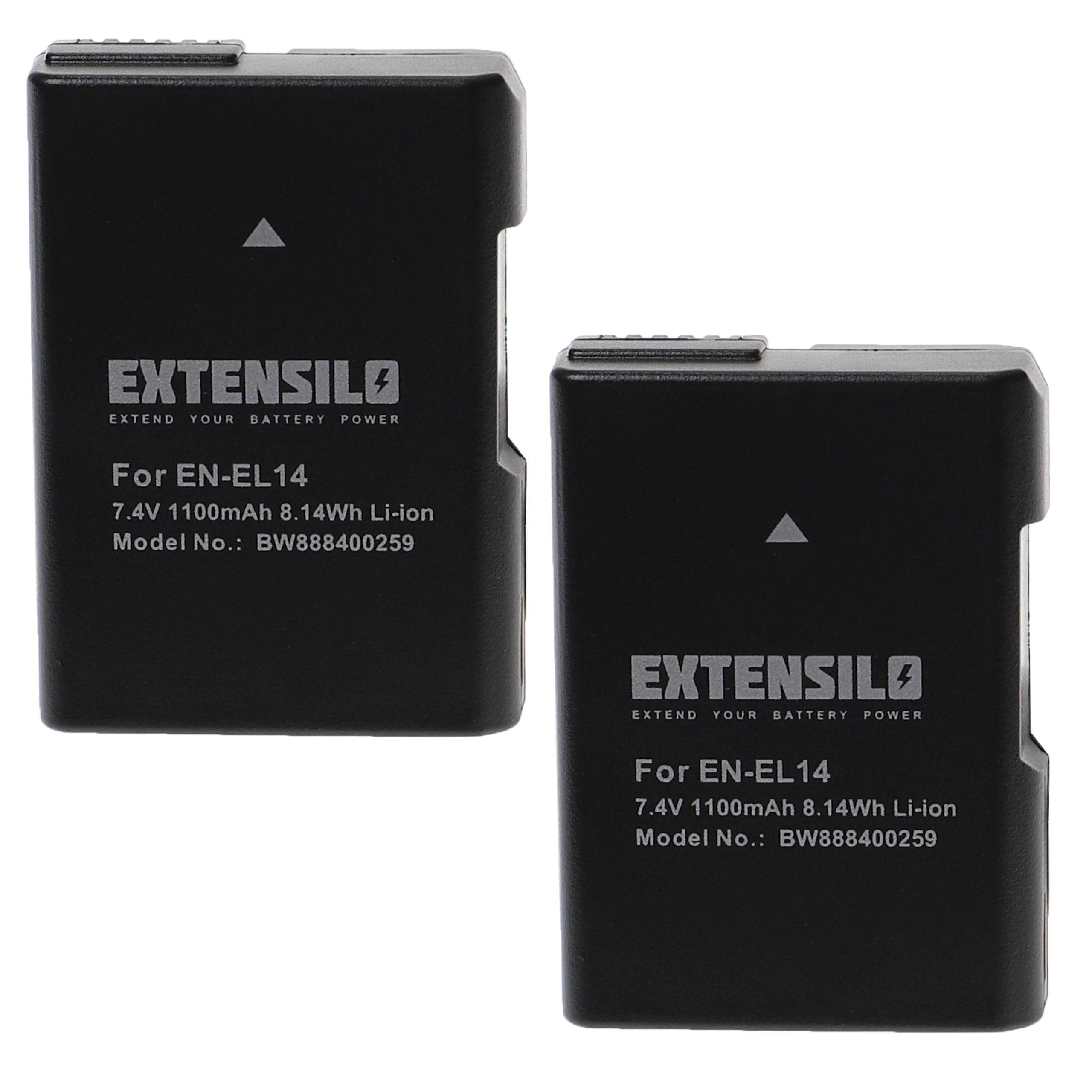 EXTENSILO 2x Akku kompatibel mit Nikon D3300, D3200 DSLR, D5100 Kamera (1100mAh, 7,4V, Li-Ion) mit Infochip