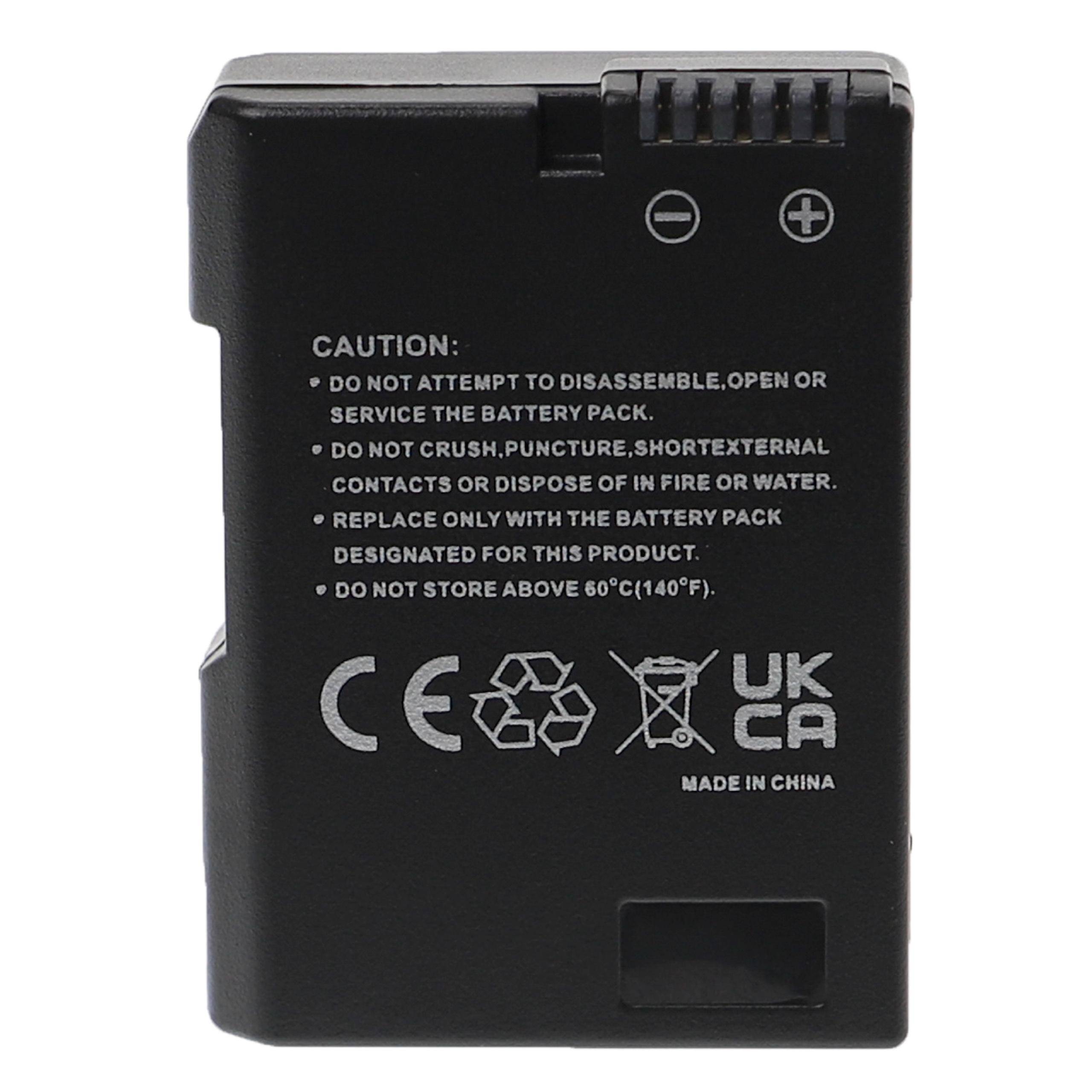 Schwarzes wiederaufladbares Batteriepaket mit Warnhinweisen gekennzeichnet, positive und negative Anschlüsse, CE-/Recycling-Symbole und „Made in China