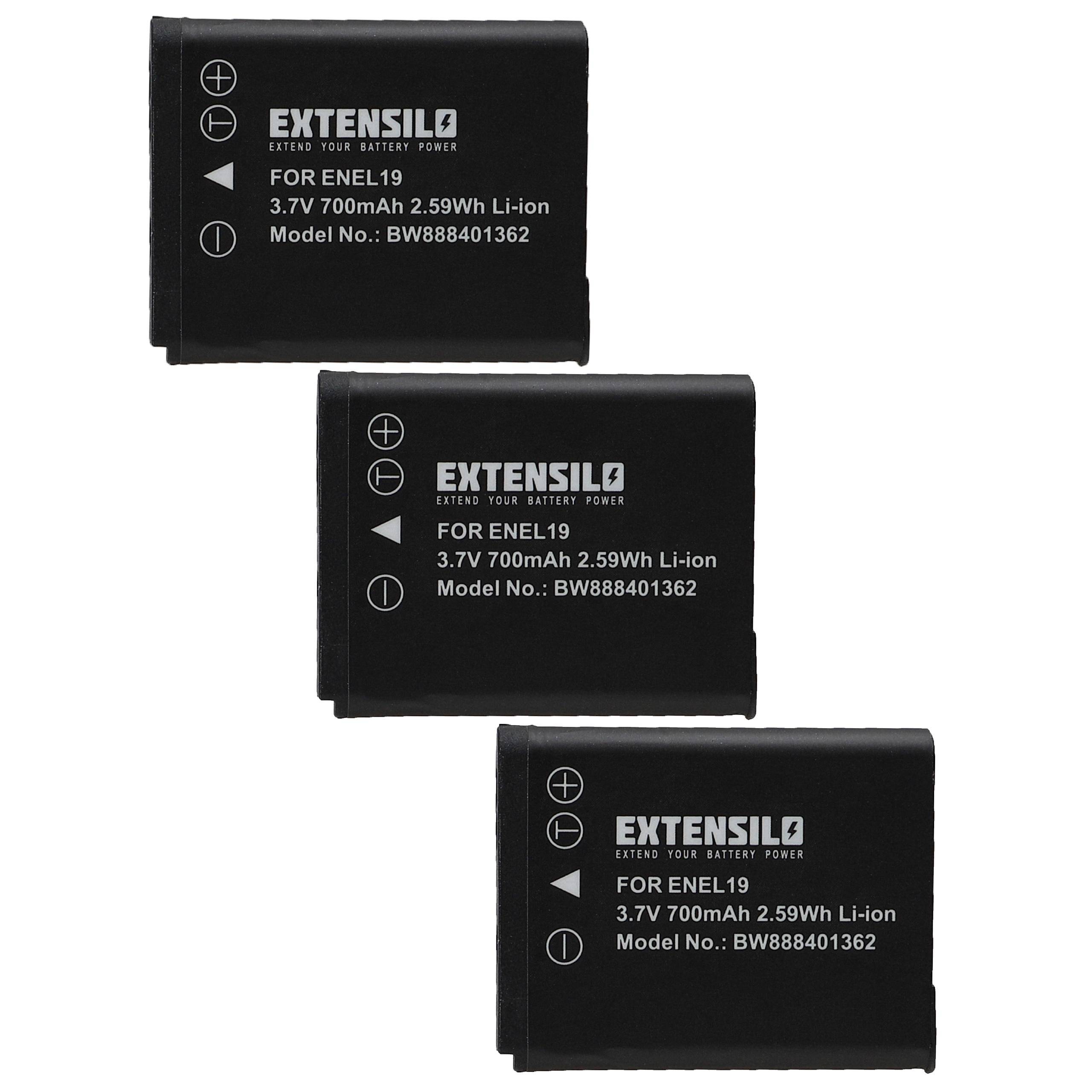 EXTENSILO 3x Akku Ersatz für Sony NP-BJ1 | für Kamera (700 mAh, 3,7 V, Li-Ion)