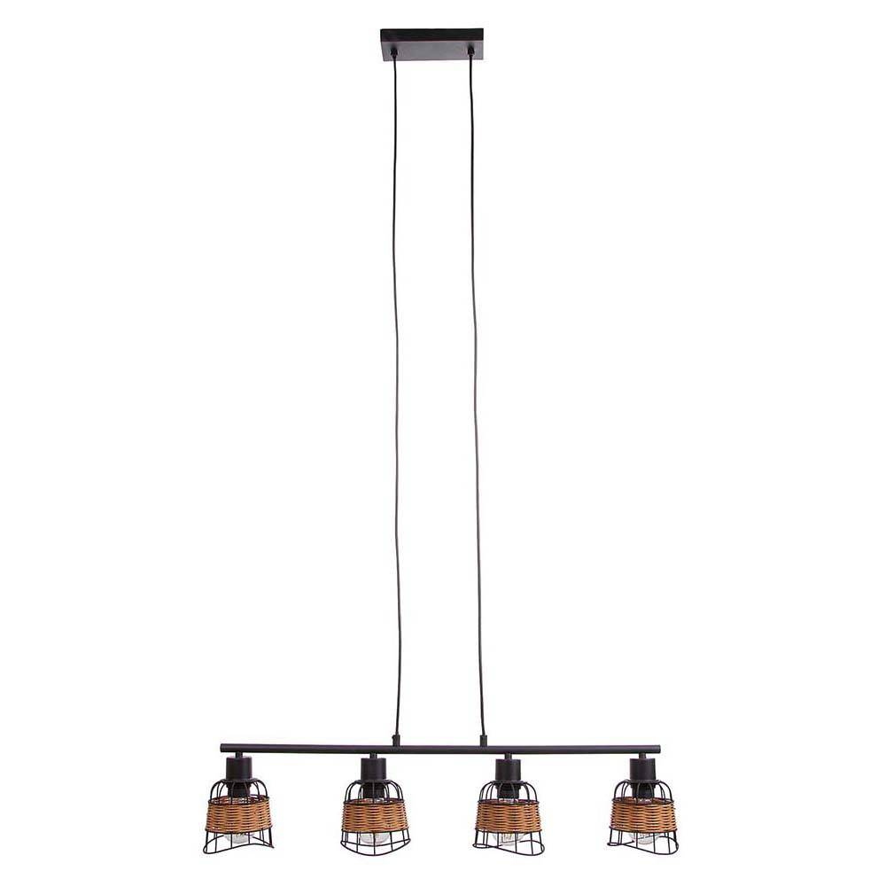 Pendelleuchte Rattan Esszimmer Deckenlampe Küche hängend Hängelampe Wohnzimmer schwarz, Gitter Grasgeflecht braun, 4x E27 Fassungen, LxBxH 81x12x15