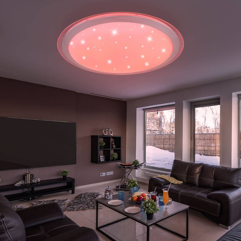 Deckenlampe Alexa Smart Deckenleuchte Alexa Lampe Deckenlampe, Sterneneffekt Dimmbar RGB CCT Nachtlicht App- Sprach Steuerung, Metall weiß, 1x LED