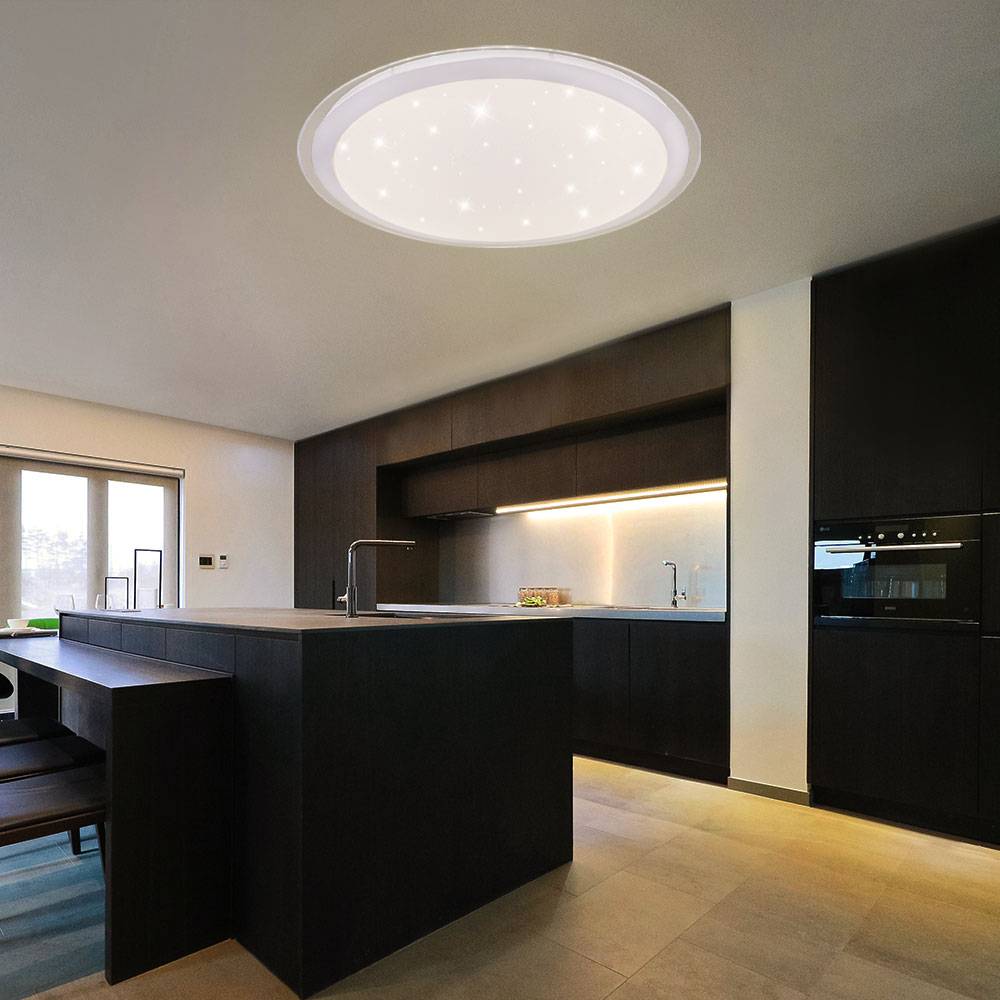 Deckenlampe Alexa Smart Deckenleuchte Alexa Lampe Deckenlampe, Sterneneffekt Dimmbar RGB CCT Nachtlicht App- Sprach Steuerung, Metall weiß, 1x LED