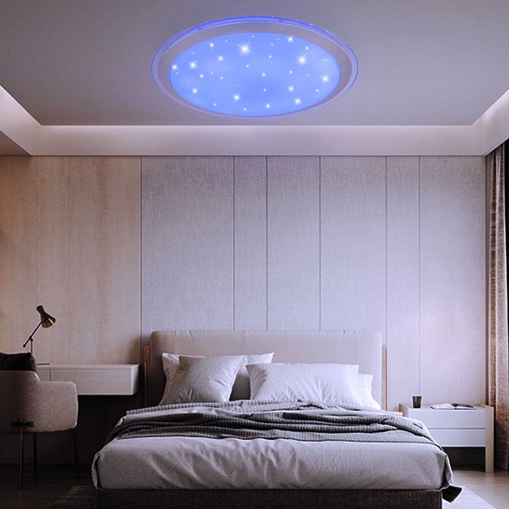 Deckenlampe Alexa Smart Deckenleuchte Alexa Lampe Deckenlampe, Sterneneffekt Dimmbar RGB CCT Nachtlicht App- Sprach Steuerung, Metall weiß, 1x LED