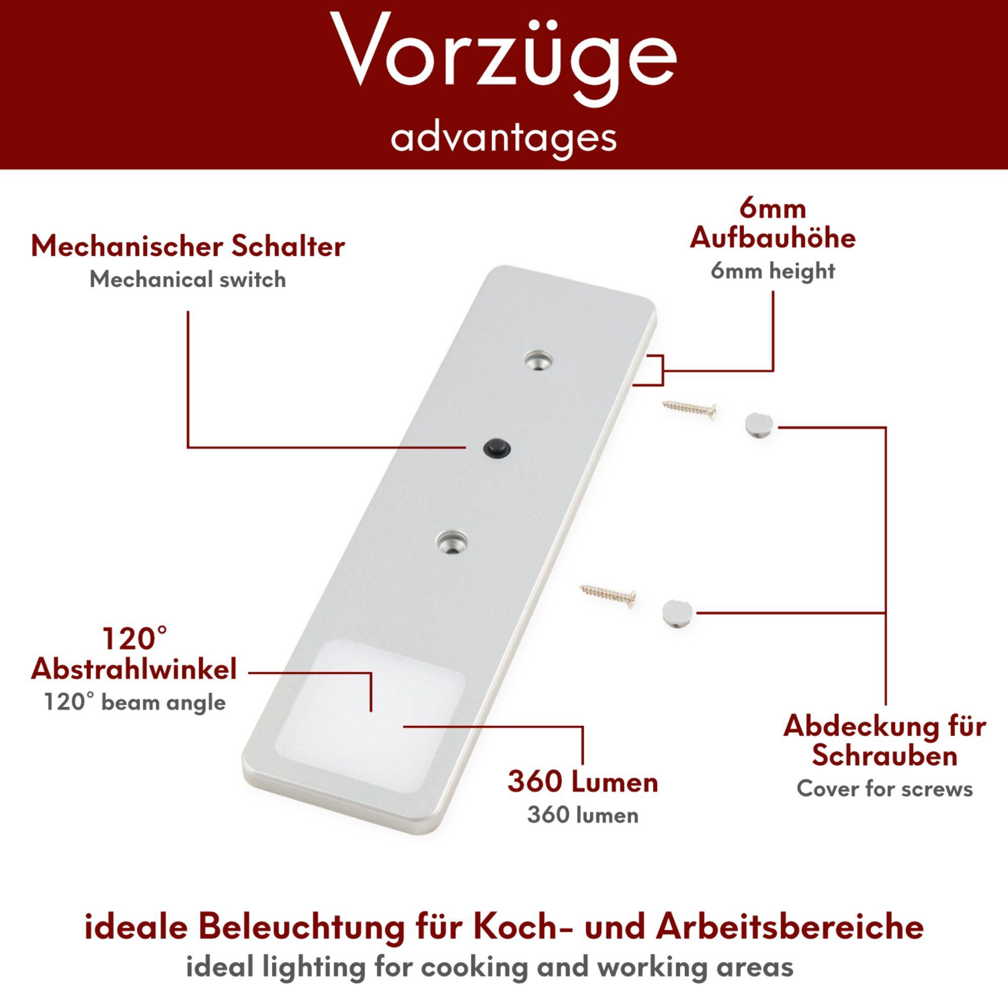 kalb | LED Unterbauleuchte Solid2, SET silbergrau, mech. Schalter, 3W