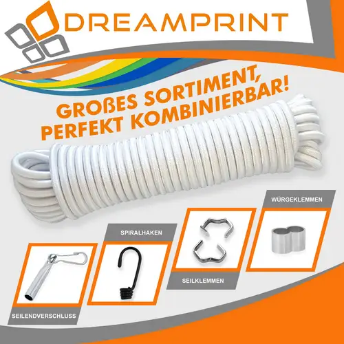 Dreamprint Expanderseil 10m Weiß 8mm Ø – Gummiseil, Planenseil, elastisches Seil für Innen & Außen – Wetterfest & Reißfest – Ideal für Lad Dreamprint Expanderseil 10m Weiß 8mm Ø – Gummiseil, Planenseil, elastisches Seil für Innen & Außen – Wetterfest & Reißfest – Ideal für Lad