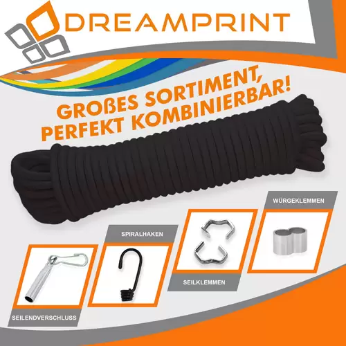 Dreamprint Expanderseil 10m Schwarz 6mm Ø – Gummiseil, Planenseil, elastisches Seil für Innen & Außen – Wetterfest & Reißfest – Ideal für L Dreamprint Expanderseil 10m Schwarz 6mm Ø – Gummiseil, Planenseil, elastisches Seil für Innen & Außen – Wetterfest & Reißfest – Ideal für L