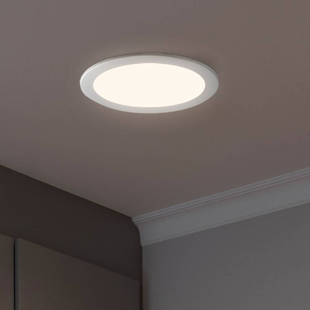 Deckenleuchte Einbaupanel Wohnzimmerlampe Einbauleuchte Flurlampe Küchenleuchte, Kunststoff weiß, LED 8W 800Lm 6000K kaltweiß, D 14,5 cm, 2er Set