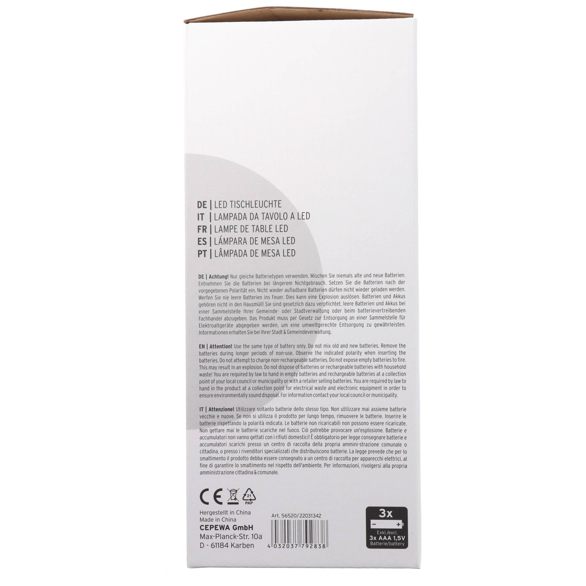 LED-Tischleuchte mit Touchfunktion, warm weiß, mit 3x AAA Micro LR03 Batterie