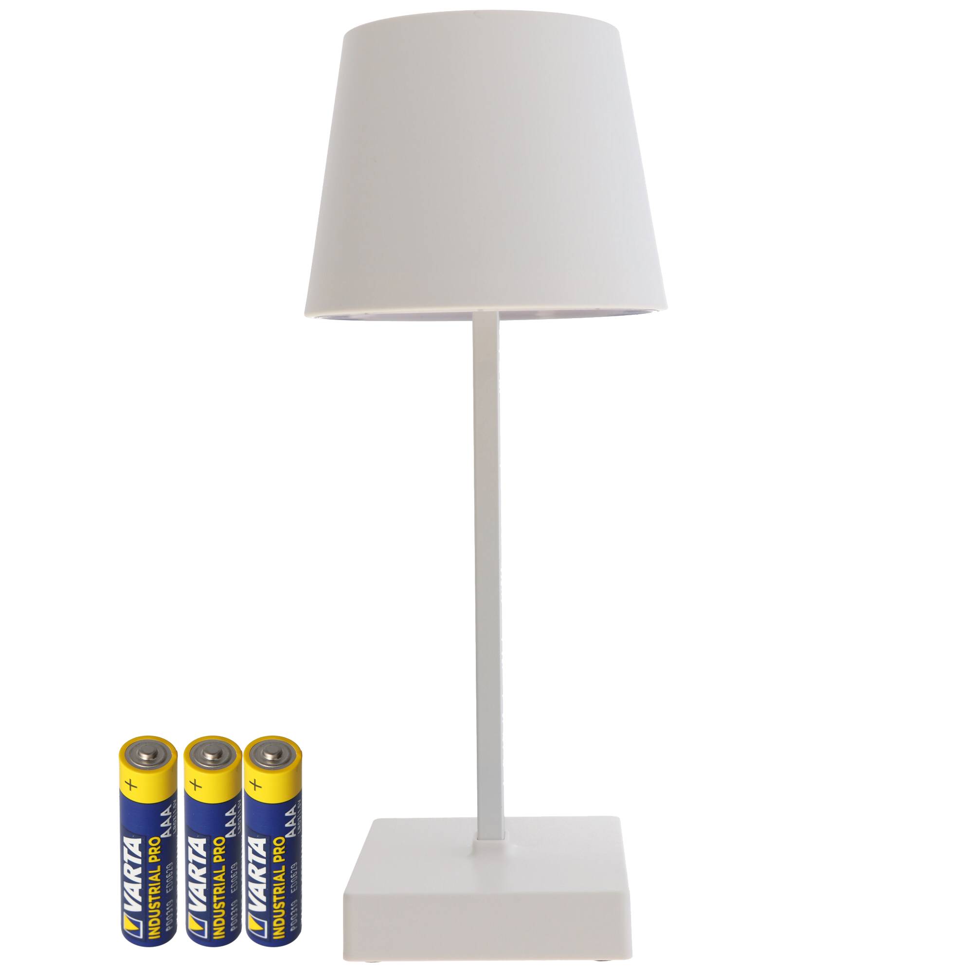 LED-Tischleuchte weiß mit Touchfunktion, warm weiß, mit 3x AAA Micro LR03 Batterie