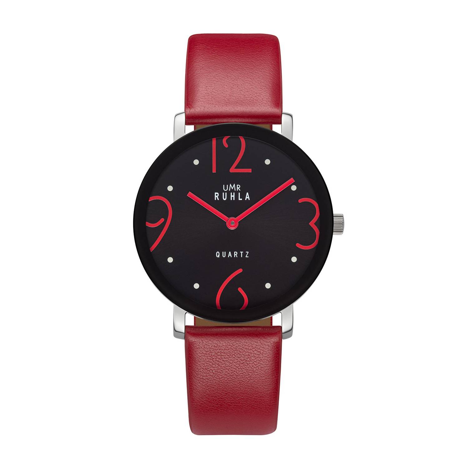 UMR RUHLA Damen-Armbanduhr RS204177, analog, Quarz, Lederarmband (Rot), Edelstahl