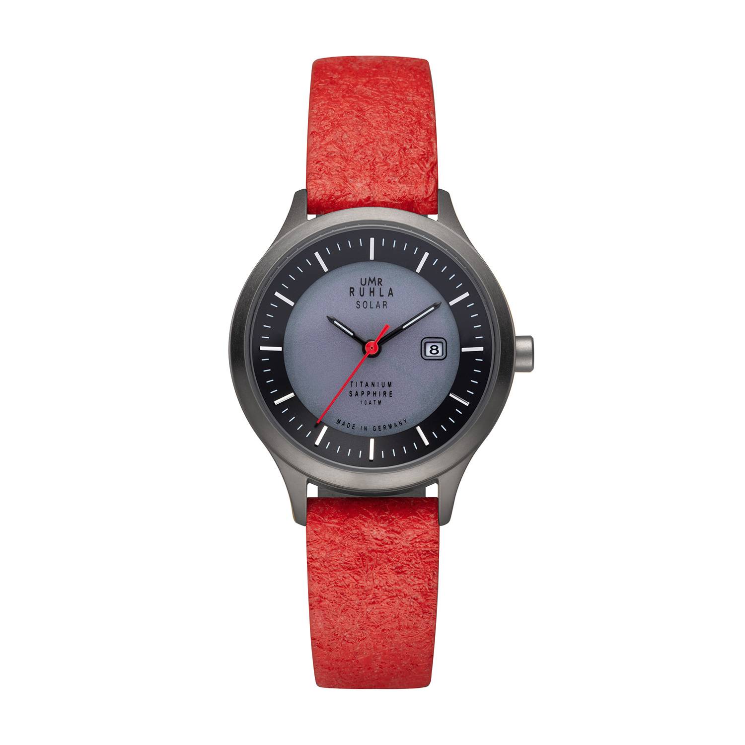 UMR RUHLA Damen-Armbanduhr 96962, analog, Solar, Ananasarmband (Rot), vegan