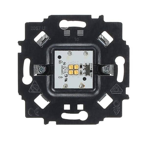 Eine quadratische elektrische Komponente mit einer zentralen Leiterplatte, auf der verschiedene kleine Komponenten montiert sind, umgeben von einem schwarzen Rahmen.