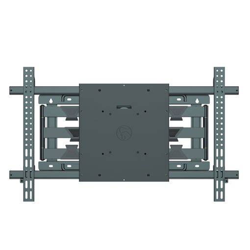 Großhalterung für TV-Wandmontage aus Metall mit verstellbaren Schienen und einer zentralen Befestigungsplatte auf weißem Hintergrund.