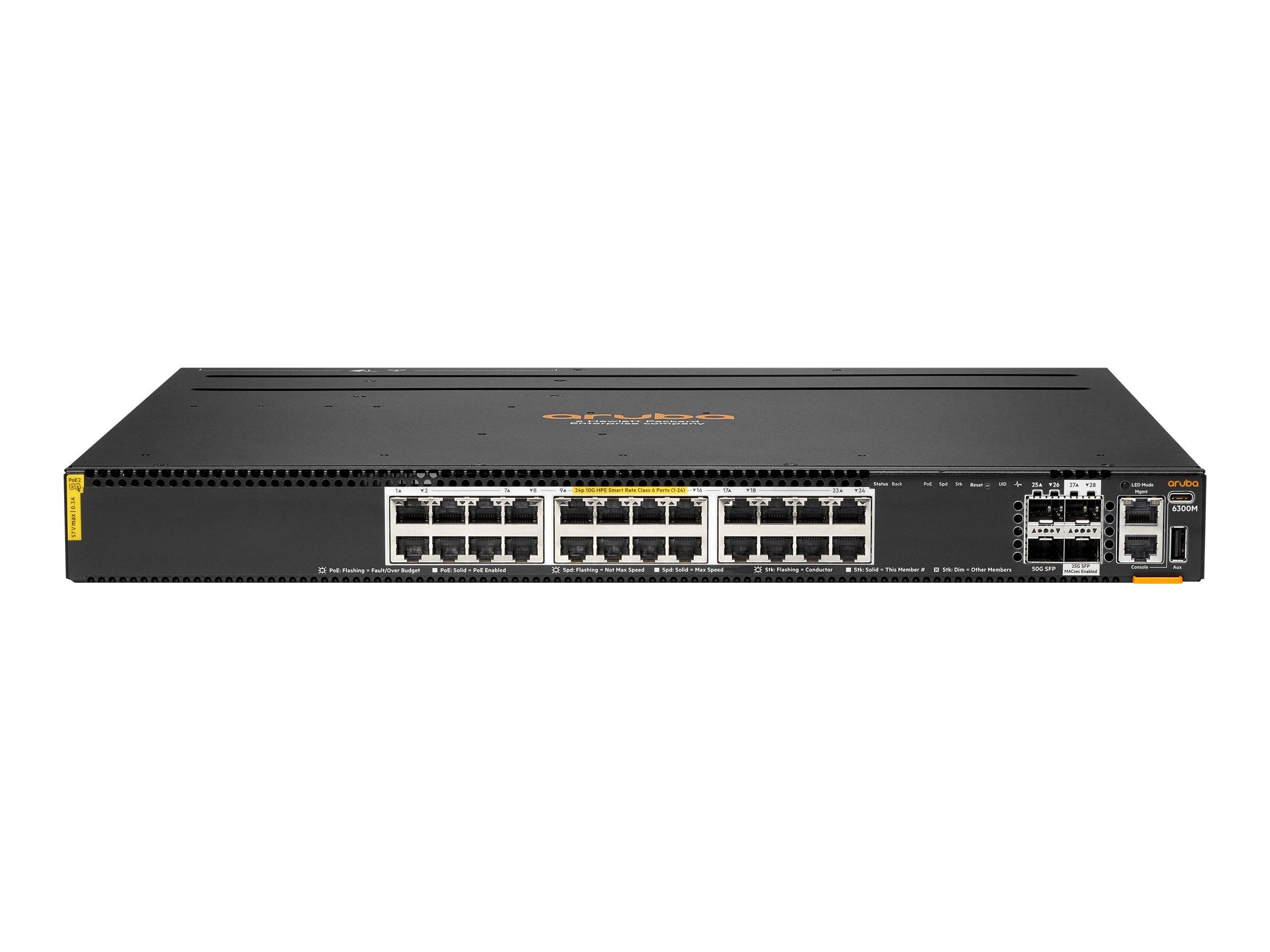 HPE Aruba 6300M 24-port SFP+ and 4-port SFP56 Switch - Switch - L3 - managed - 24 x 100/1000/2.5G/5G/10GBase-T (4PPoE)